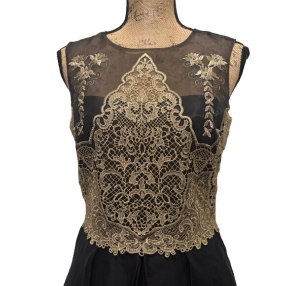 Marchesa Notte‎ Sleeveless Embroidered Homecoming Dress Black Gold Size 6 - Picture 2 of 6